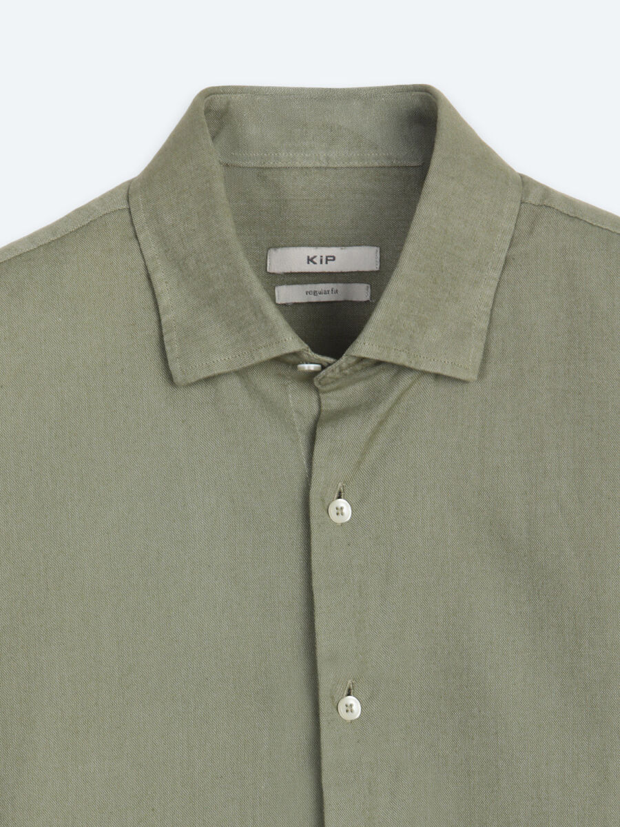 Dark Green Plain Regular Fit Long Weaving Casual Cotton Blended Shirt - 8