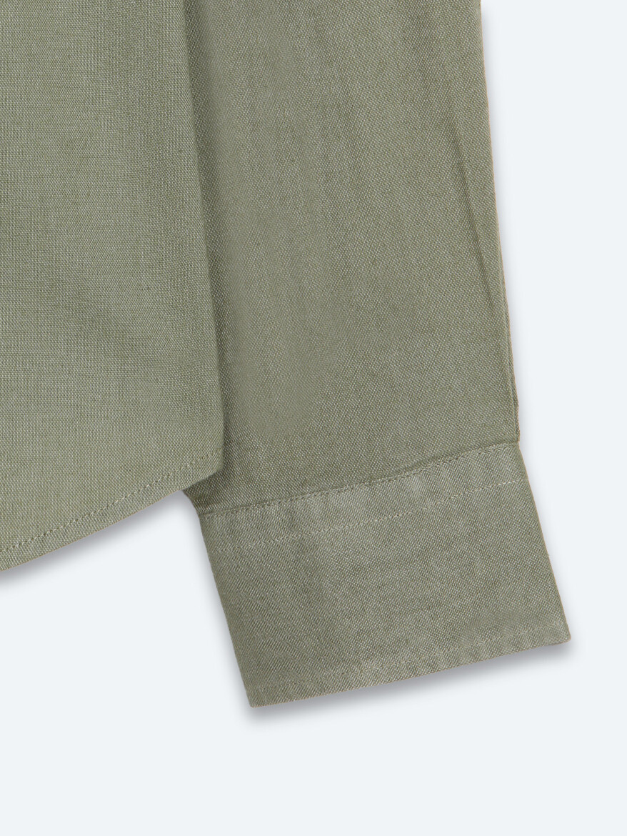 Dark Green Plain Regular Fit Long Weaving Casual Cotton Blended Shirt - 9