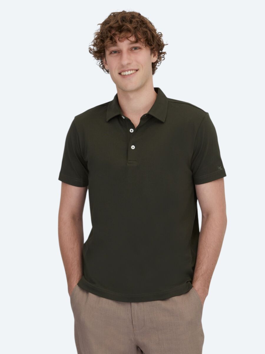 Dark Green Polo Neck Cotton Blended T-Shirt - 1