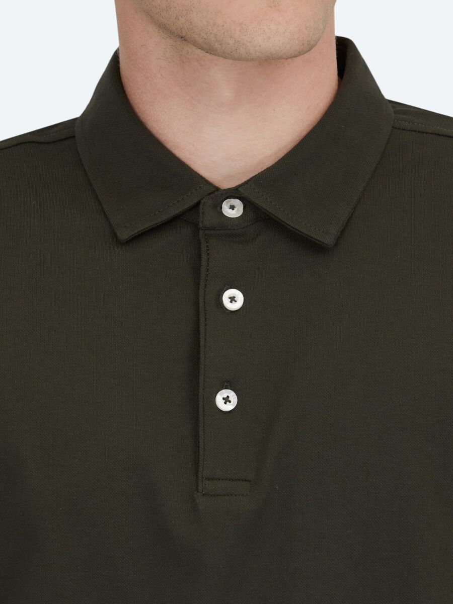 Dark Green Polo Neck Cotton Blended T-Shirt - 4