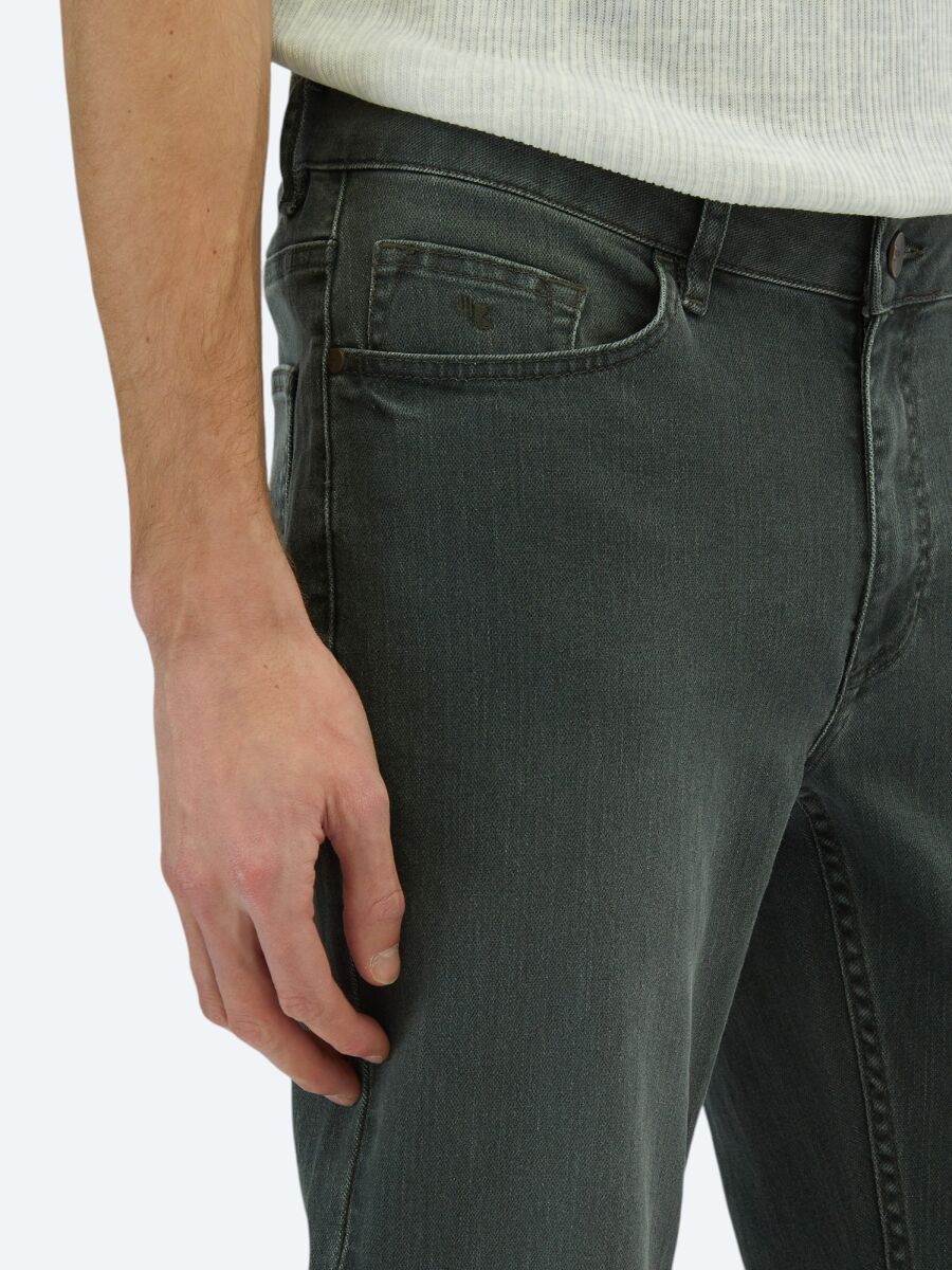 Dark Green Slim Fit Denim Cotton Blended Trousers - 3