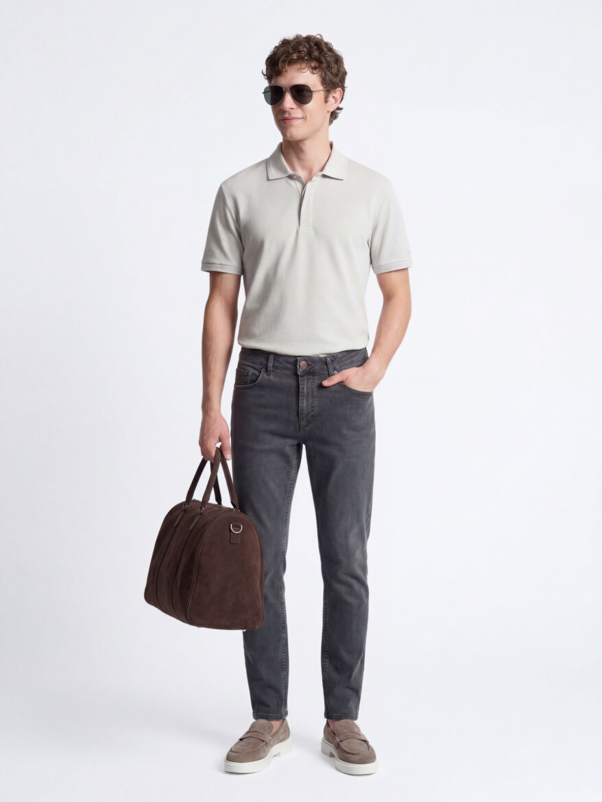 Dark Green Slim Fit Denim Cotton Blended Trousers - KİP