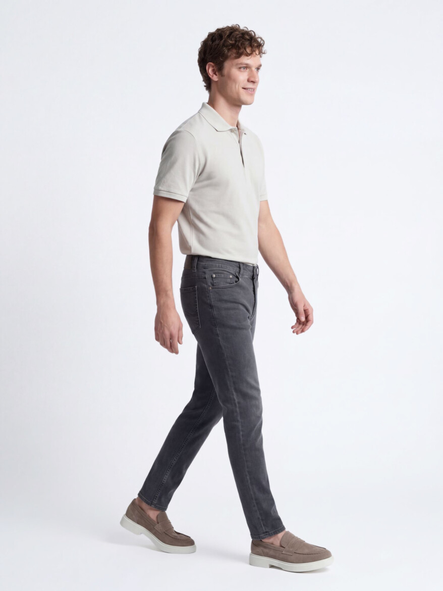 Dark Green Slim Fit Denim Cotton Blended Trousers - 3