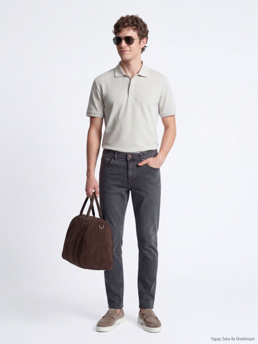 Dark Green Slim Fit Denim Cotton Blended Trousers - 2