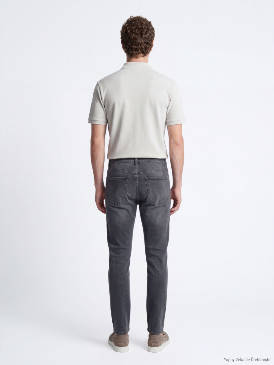 Dark Green Slim Fit Denim Cotton Blended Trousers - 5