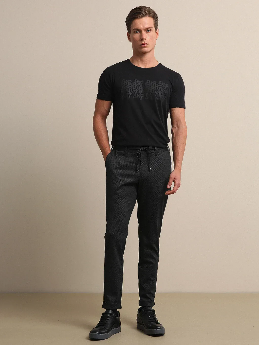 Dark Grey Knitting Fitted Fit Smart Casual Trousers - 1