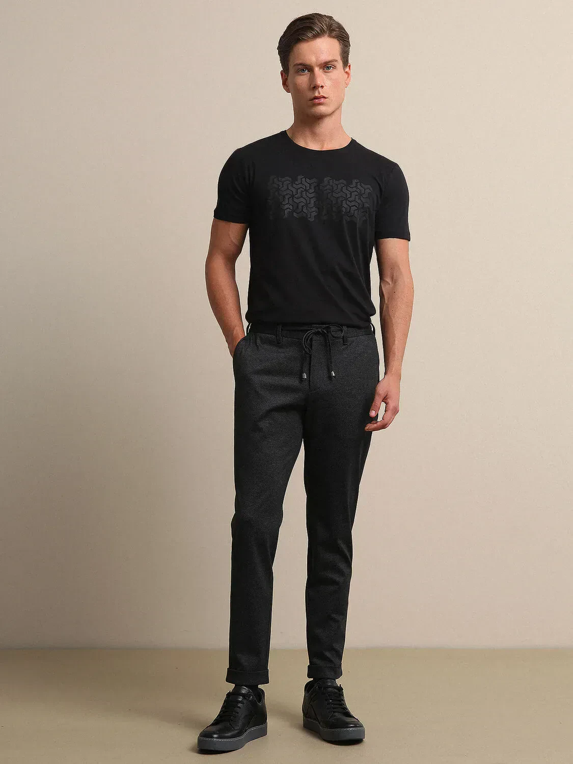 Dark Grey Knitting Fitted Fit Smart Casual Trousers - 1