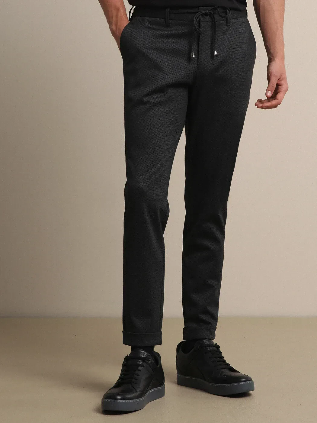 Dark Grey Knitting Fitted Fit Smart Casual Trousers - 2