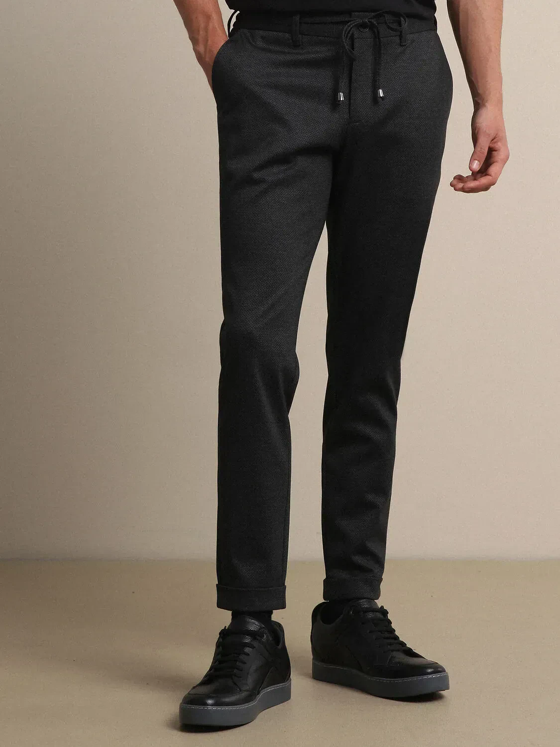 Dark Grey Knitting Fitted Fit Smart Casual Trousers - 2