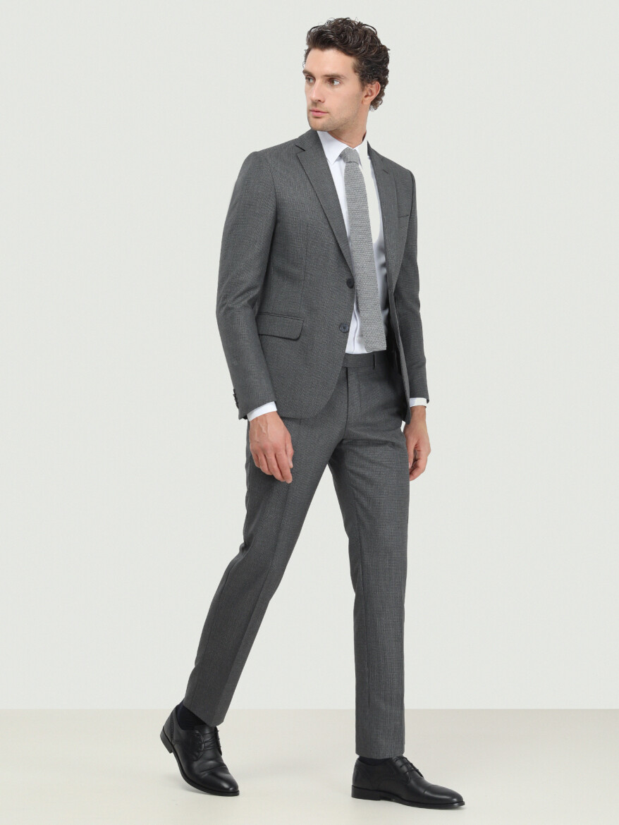 Dark Grey Patterned Modern Fit Suit - 1