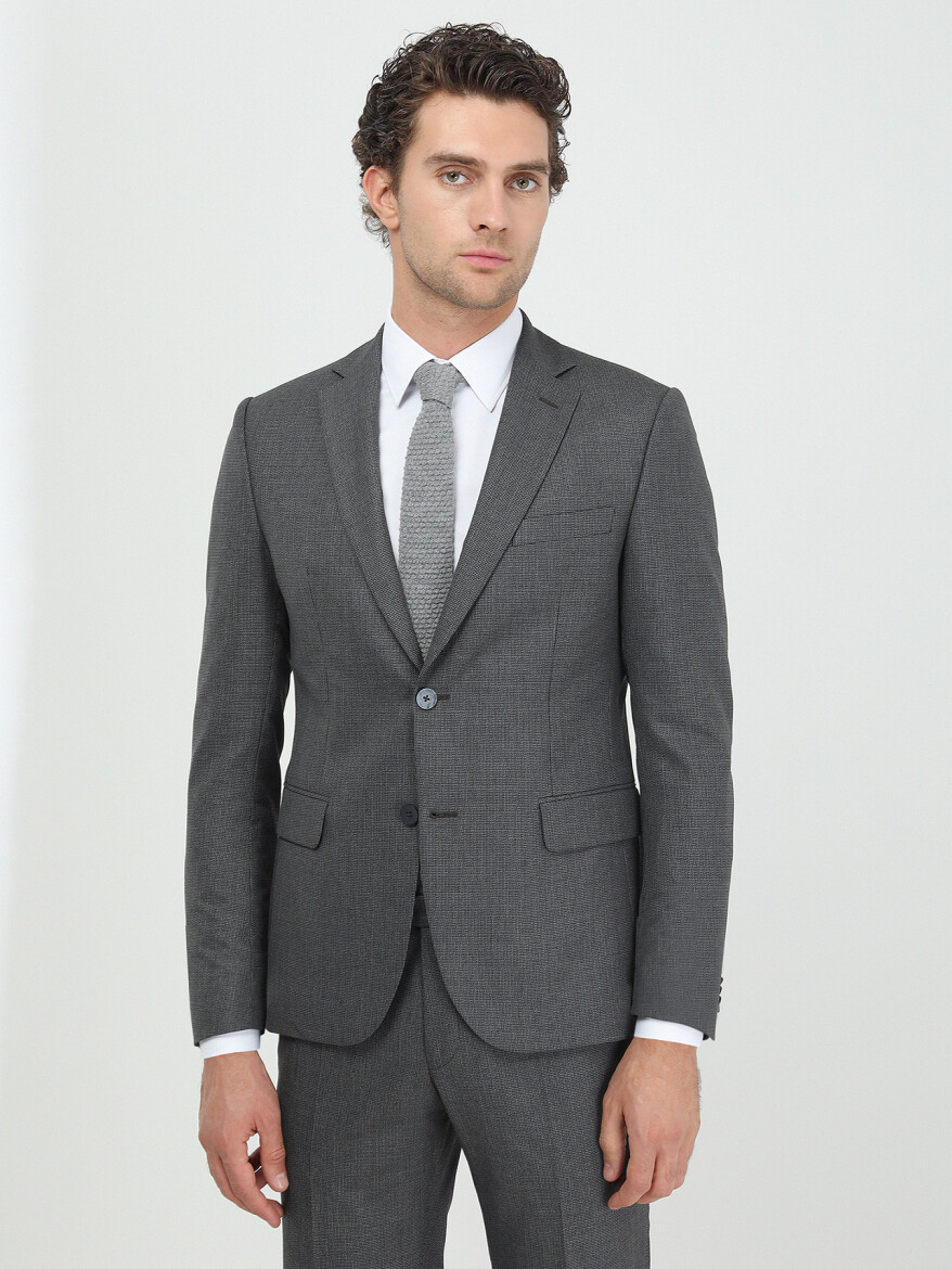 Dark Grey Patterned Modern Fit Suit - 2