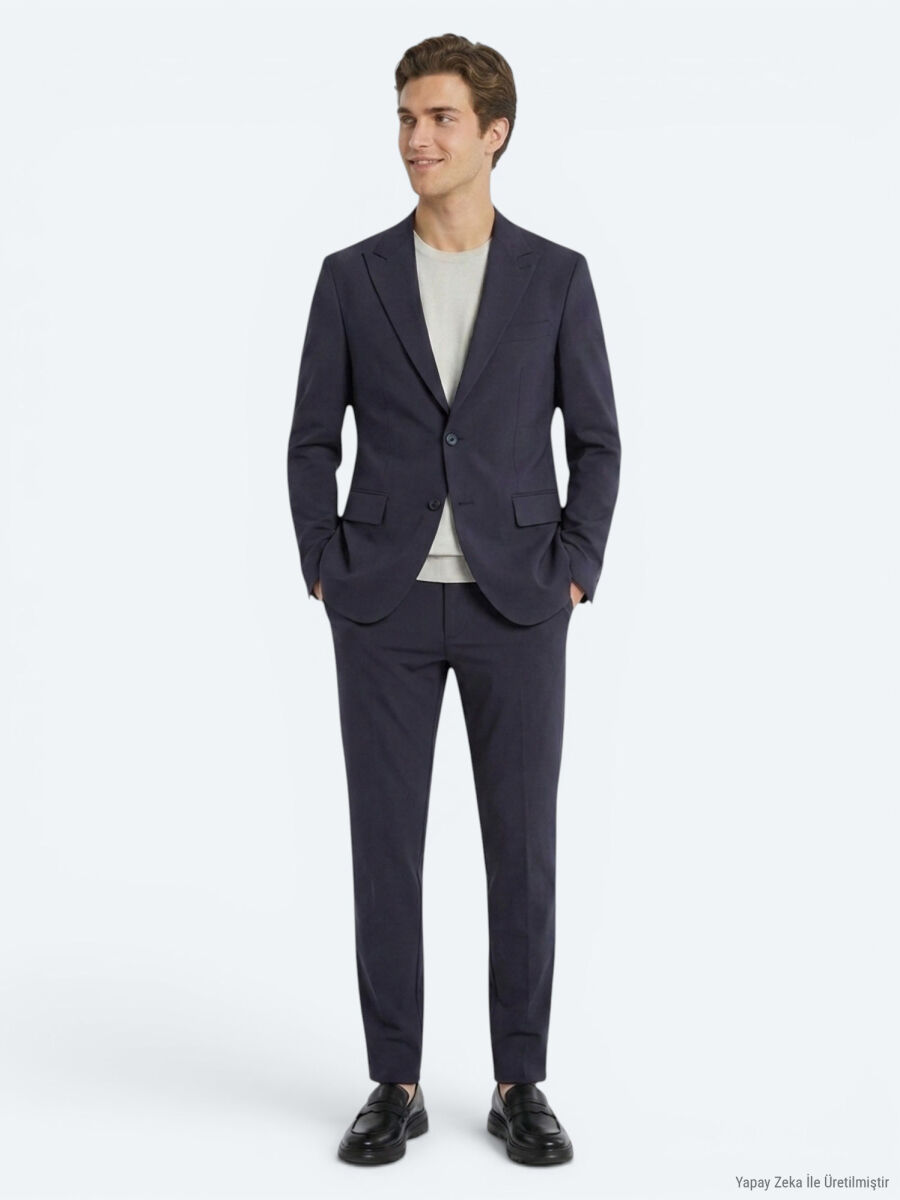 Dark Grey Plain Modern Fit Suit - 3
