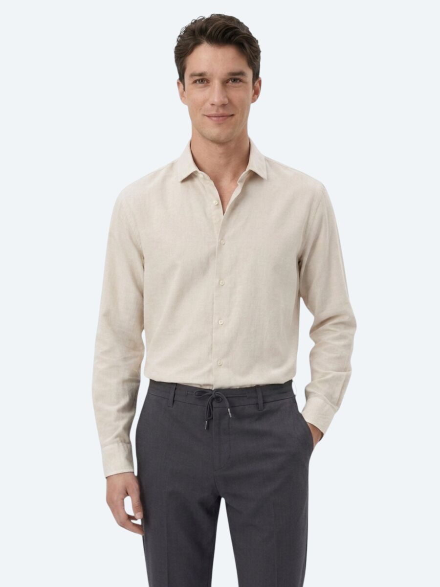 Dark Grey Plain Regular Fit Long Weaving Casual Cotton Blended Shirt - 1