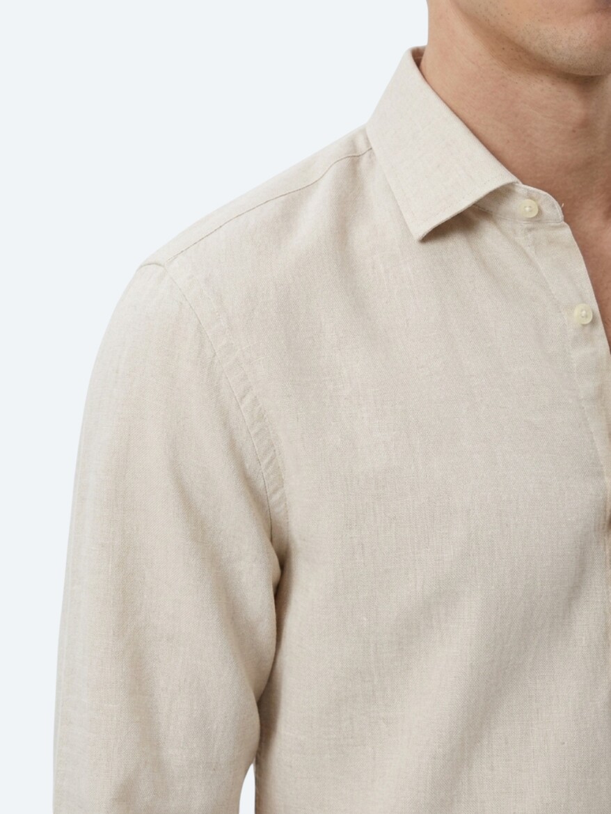 Dark Grey Plain Regular Fit Long Weaving Casual Cotton Blended Shirt - 4