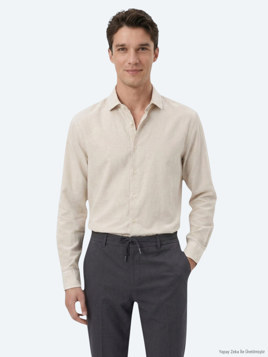 Dark Grey Plain Regular Fit Long Weaving Casual Cotton Blended Shirt - KİP