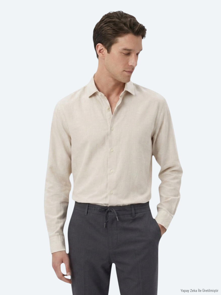 Dark Grey Plain Regular Fit Long Weaving Casual Cotton Blended Shirt - 3