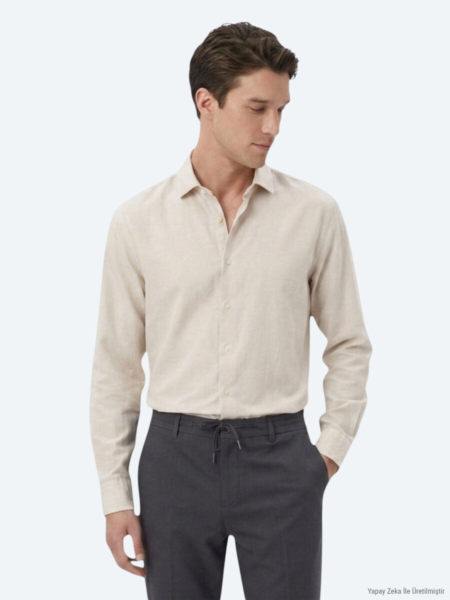 Dark Grey Plain Regular Fit Long Weaving Casual Cotton Blended Shirt - 3