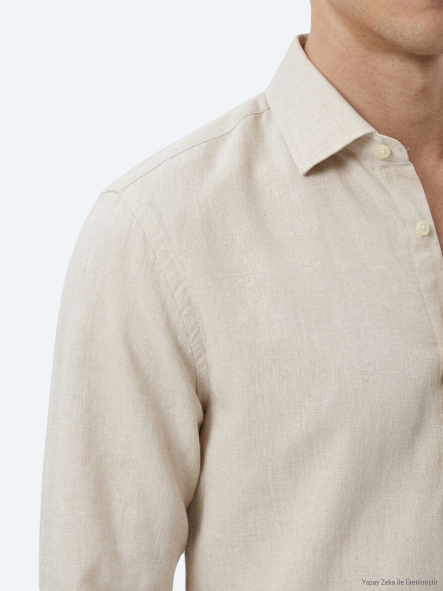 Dark Grey Plain Regular Fit Long Weaving Casual Cotton Blended Shirt - 4