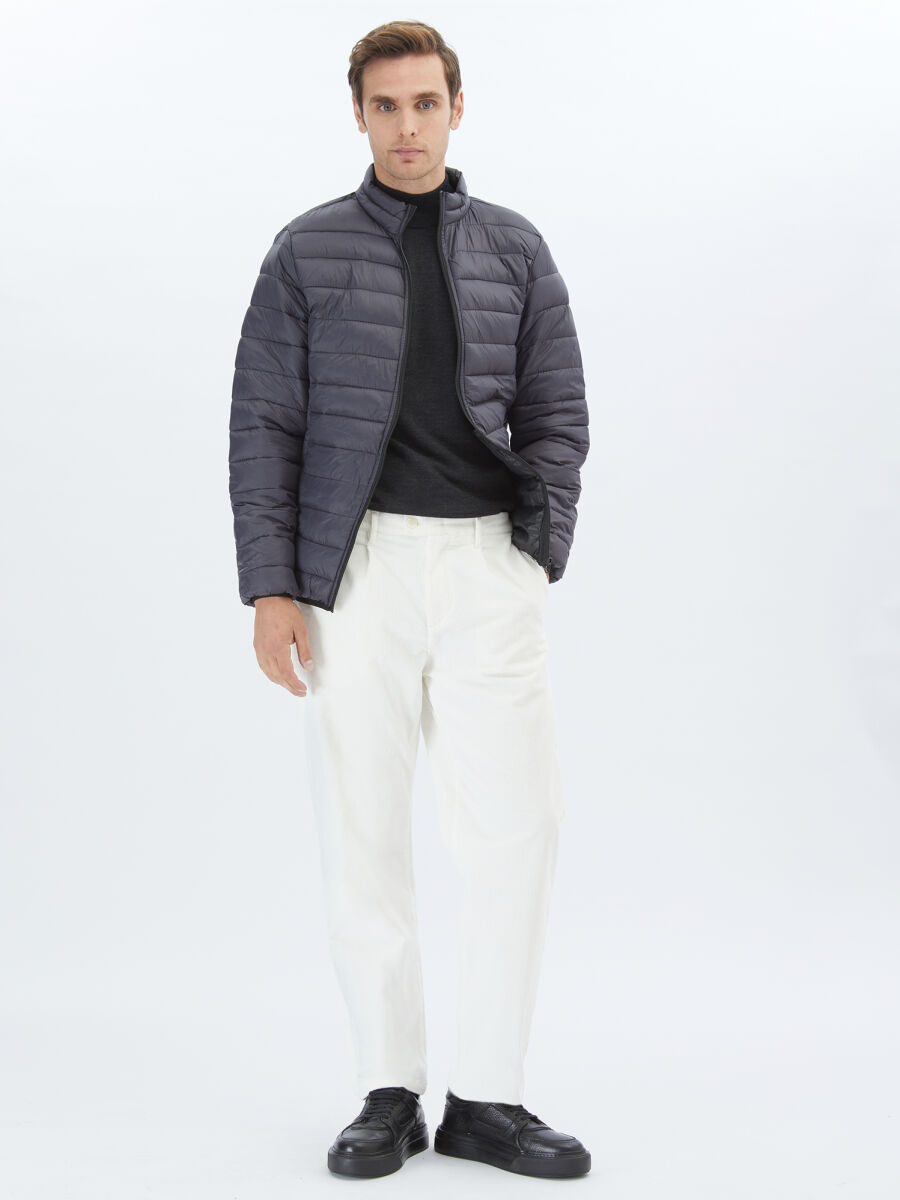 Dark Grey Regular Fit Casual Weaving Coat - 3