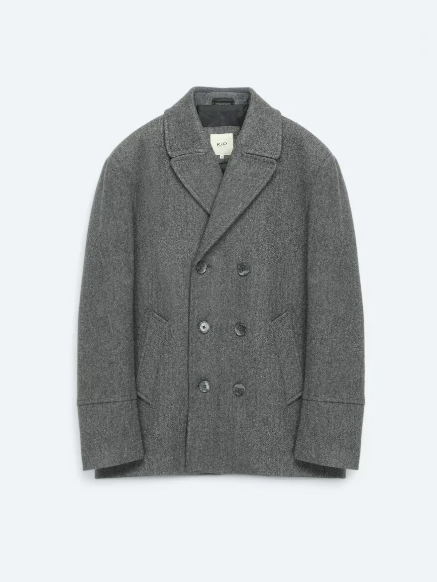Dark Grey Regular Fit Double Breasted Collar Casual Knitting Coat 