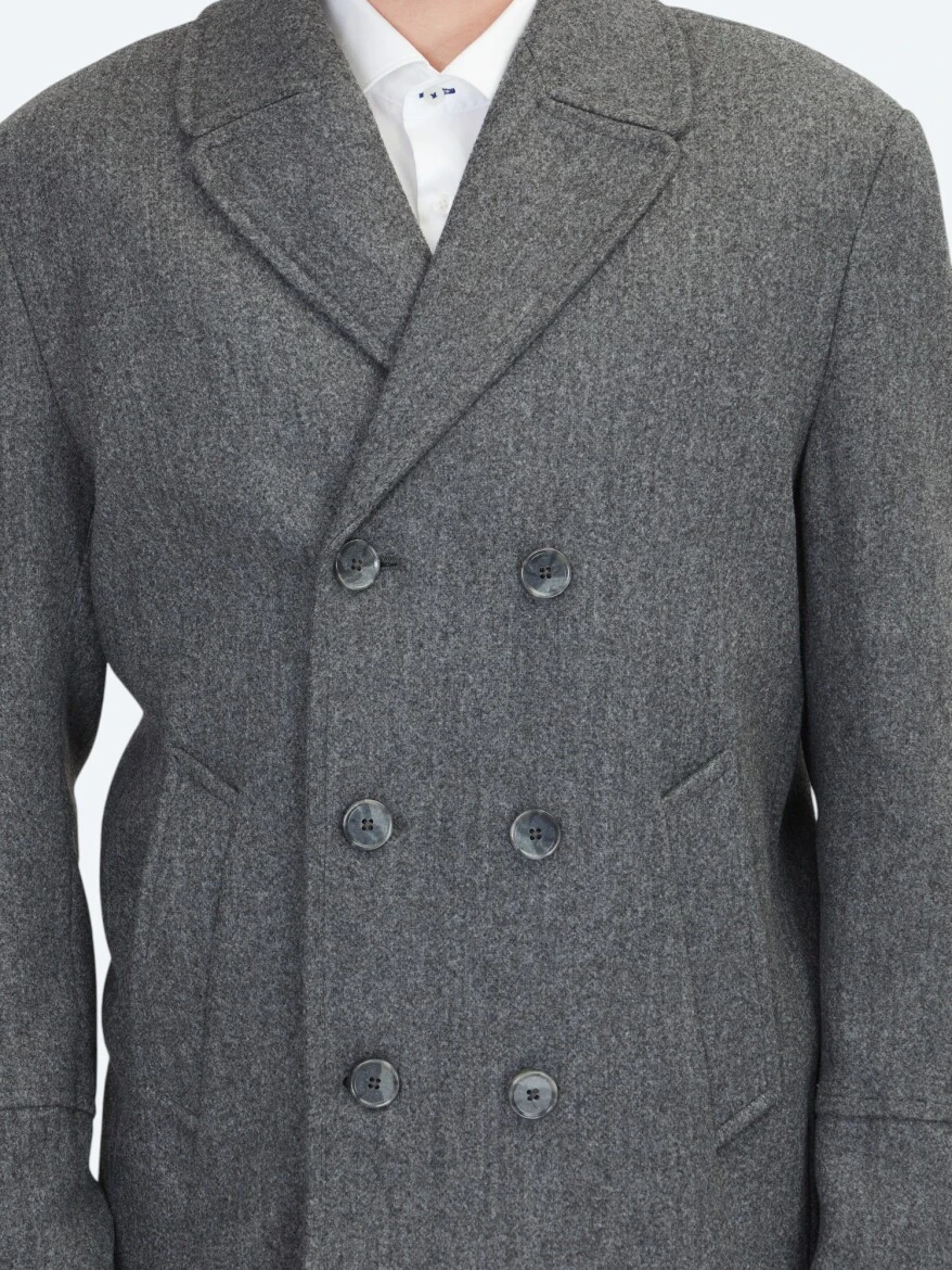 Dark Grey Regular Fit Double Breasted Collar Casual Knitting Coat 