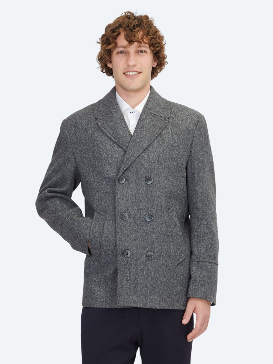 Dark Grey Regular Fit Double Breasted Collar Casual Knitting Coat - 1