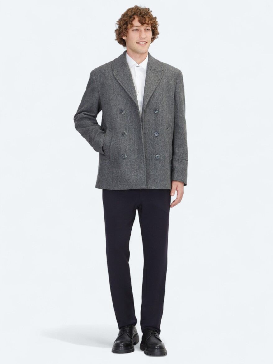 Dark Grey Regular Fit Double Breasted Collar Casual Knitting Coat - KİP