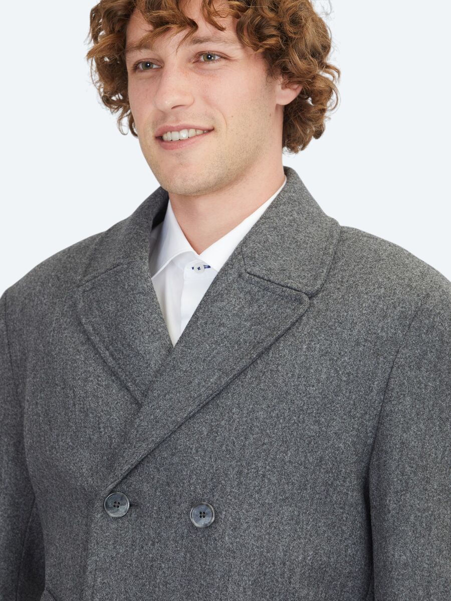 Dark Grey Regular Fit Double Breasted Collar Casual Knitting Coat - 3