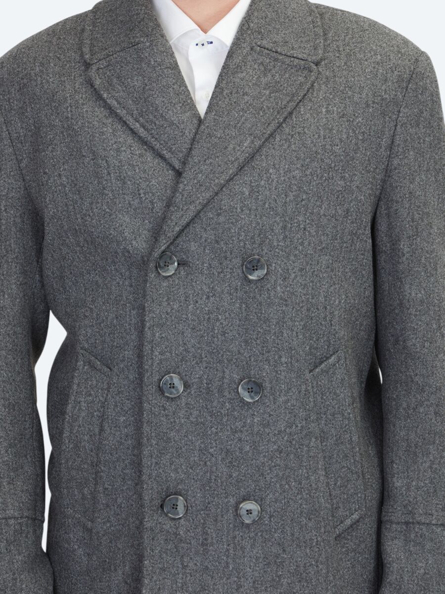 Dark Grey Regular Fit Double Breasted Collar Casual Knitting Coat - 4