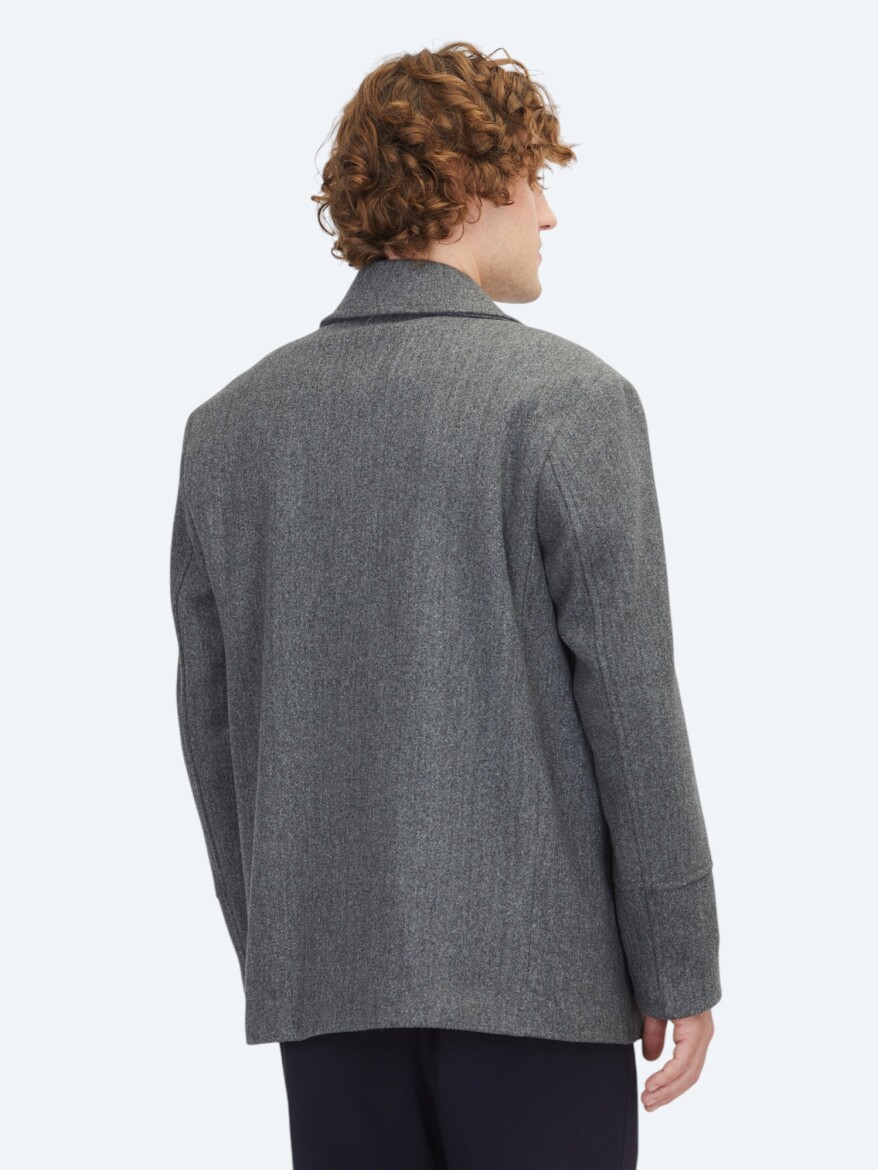 Dark Grey Regular Fit Double Breasted Collar Casual Knitting Coat - 5