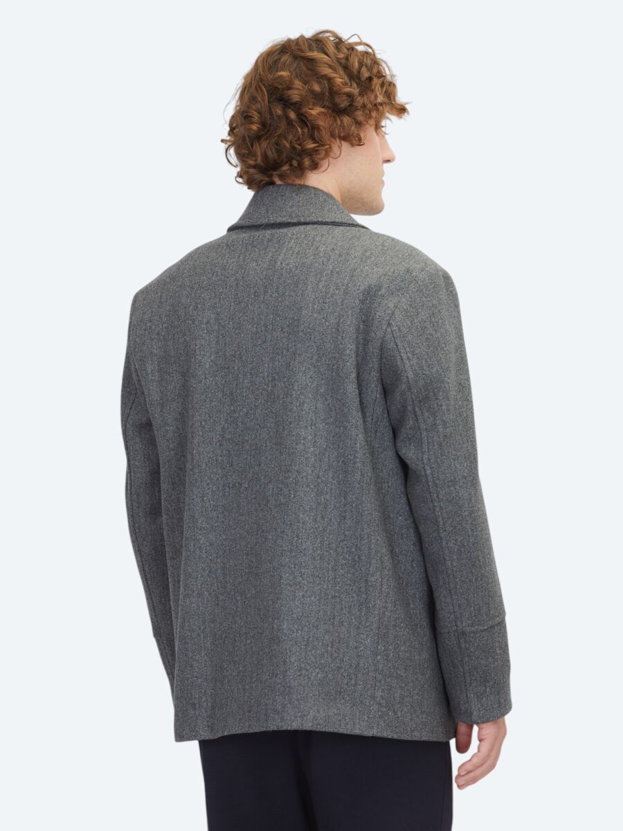 Dark Grey Regular Fit Double Breasted Collar Casual Knitting Coat - 5