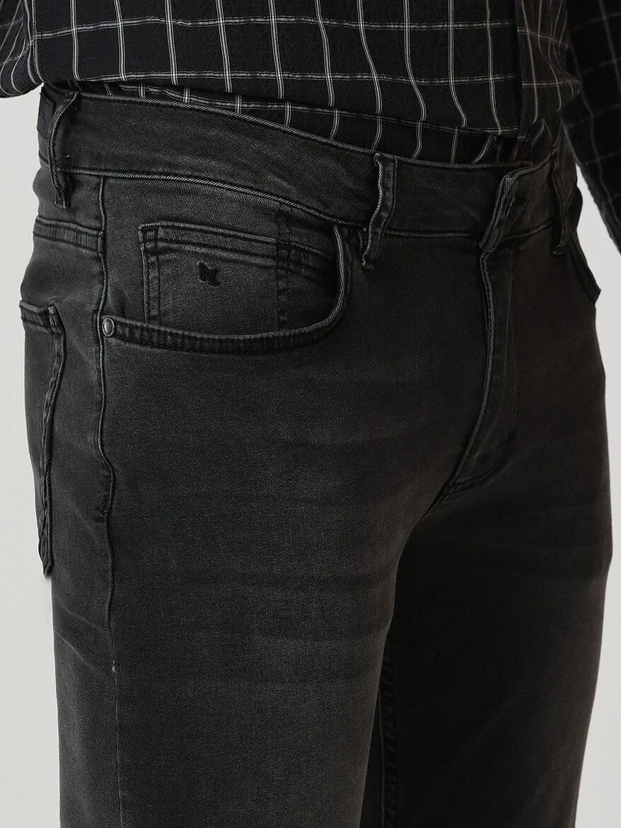 Dark Grey Slim Fit Denim Cotton Blended Trousers - 3