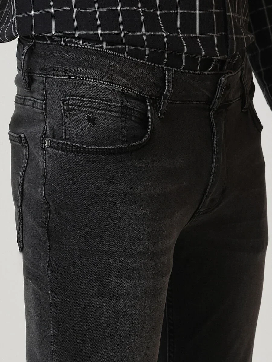 Dark Grey Slim Fit Denim Cotton Blended Trousers - 3