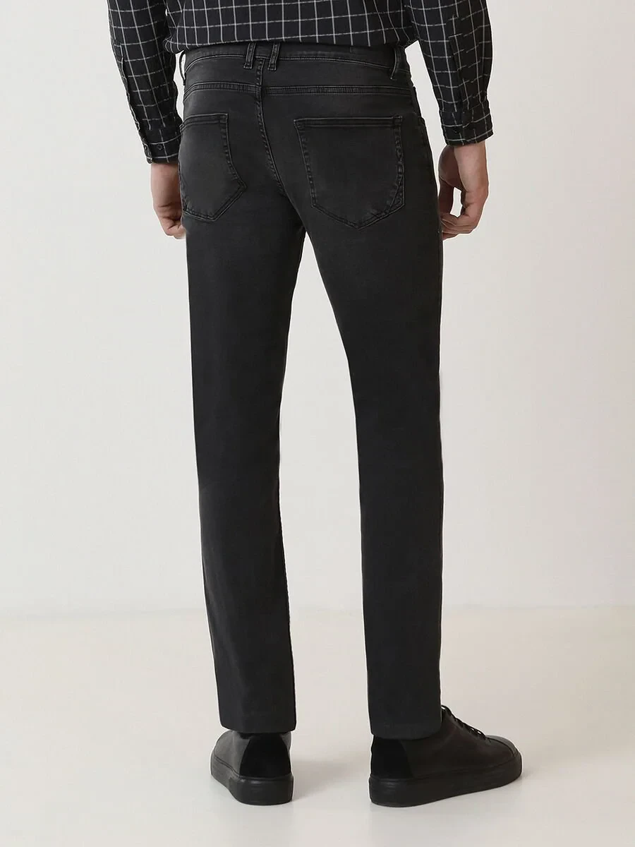 Dark Grey Slim Fit Denim Cotton Blended Trousers - 4