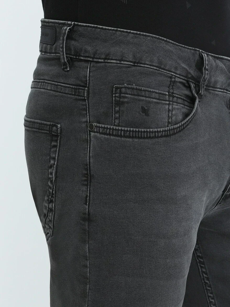 Dark Grey Slim Fit Denim Cotton Blended Trousers - 3