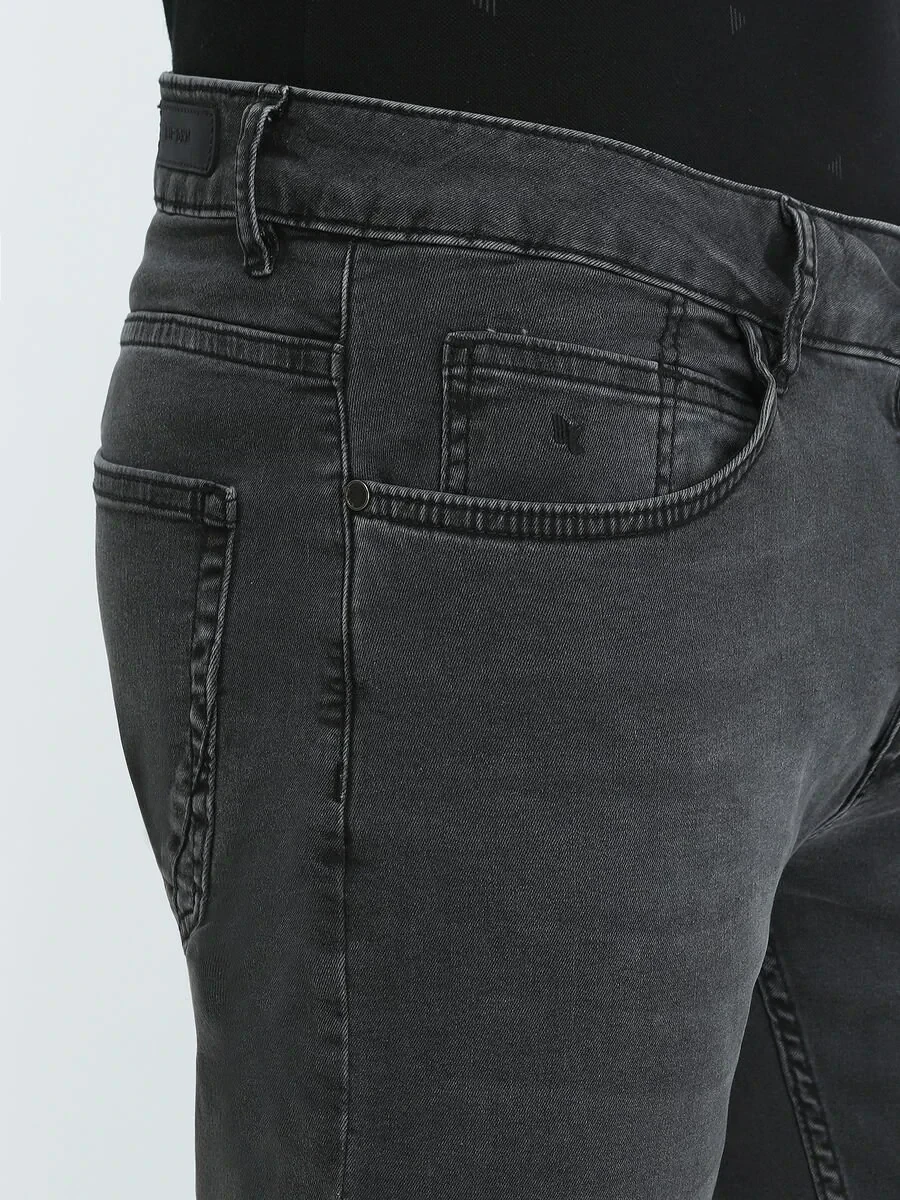 Dark Grey Slim Fit Denim Cotton Blended Trousers - 3