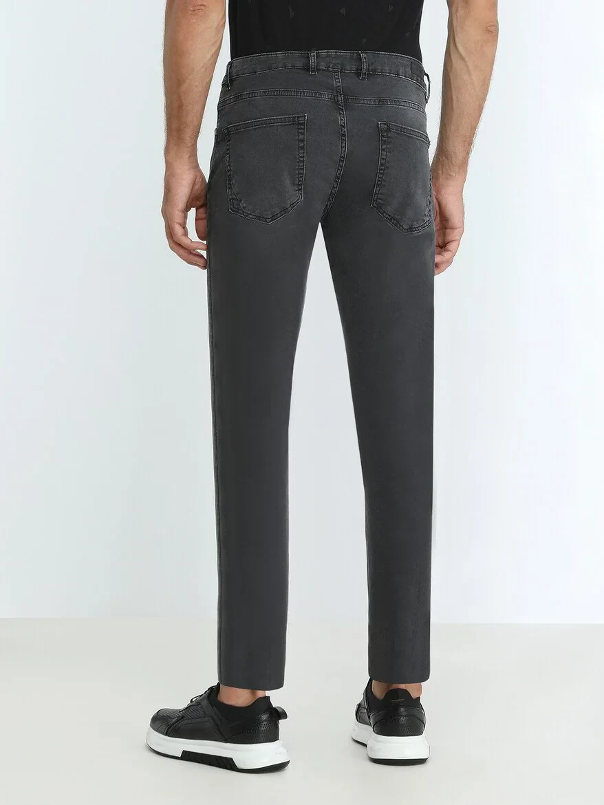 Dark Grey Slim Fit Denim Cotton Blended Trousers - 4
