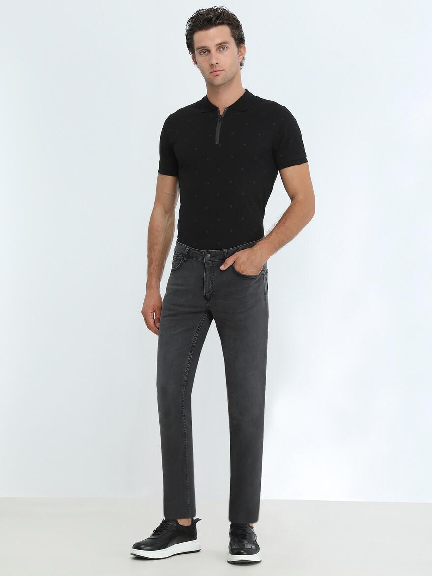 Dark Grey Slim Fit Denim Cotton Blended Trousers - 2