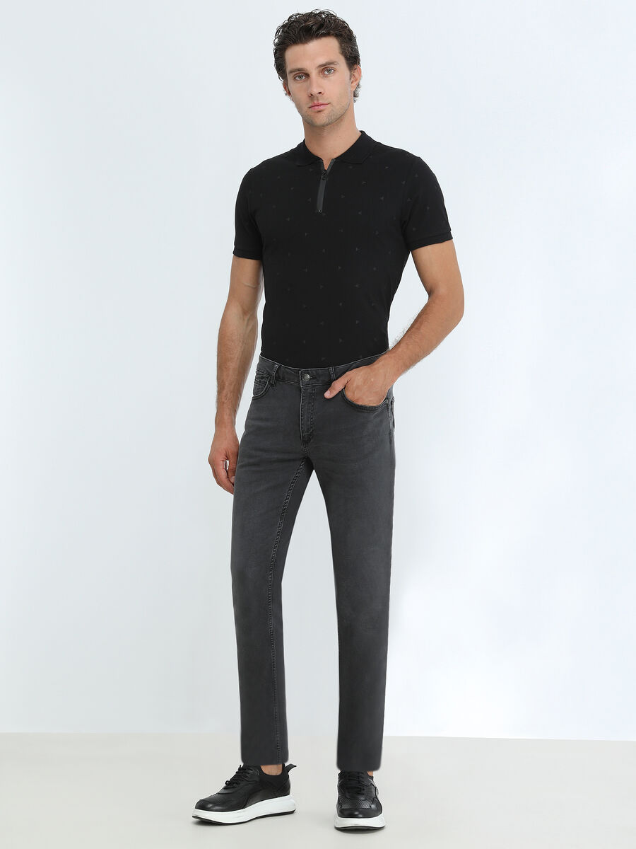 Dark Grey Slim Fit Denim Cotton Blended Trousers - 2