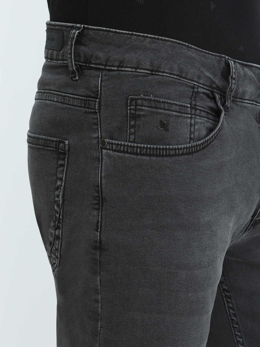 Dark Grey Slim Fit Denim Cotton Blended Trousers - 3