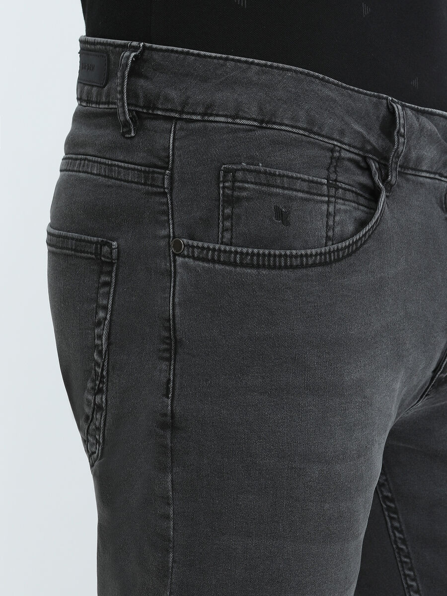 Dark Grey Slim Fit Denim Cotton Blended Trousers - 3