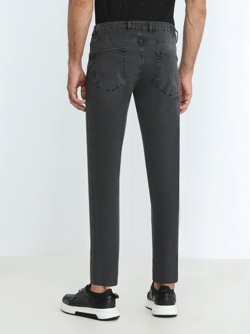 Dark Grey Slim Fit Denim Cotton Blended Trousers - 4