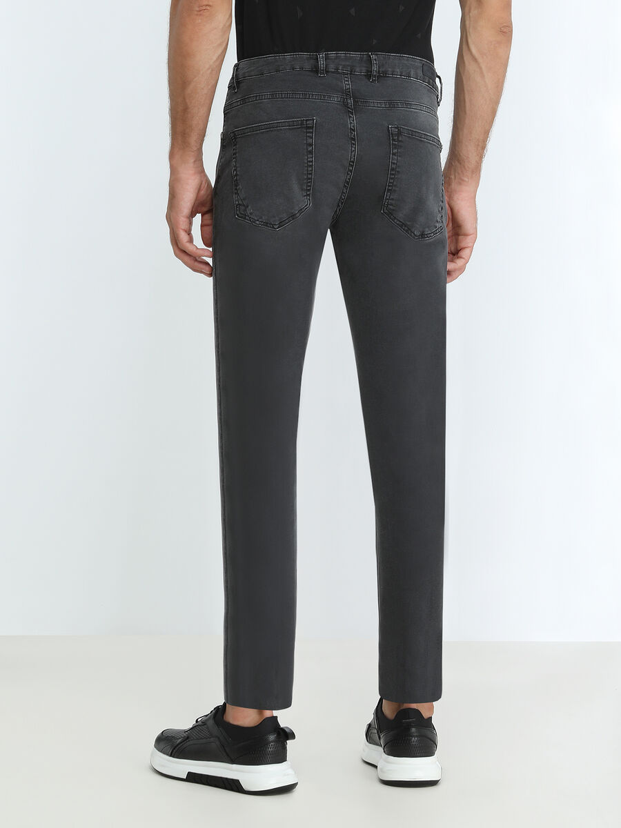 Dark Grey Slim Fit Denim Cotton Blended Trousers - 4