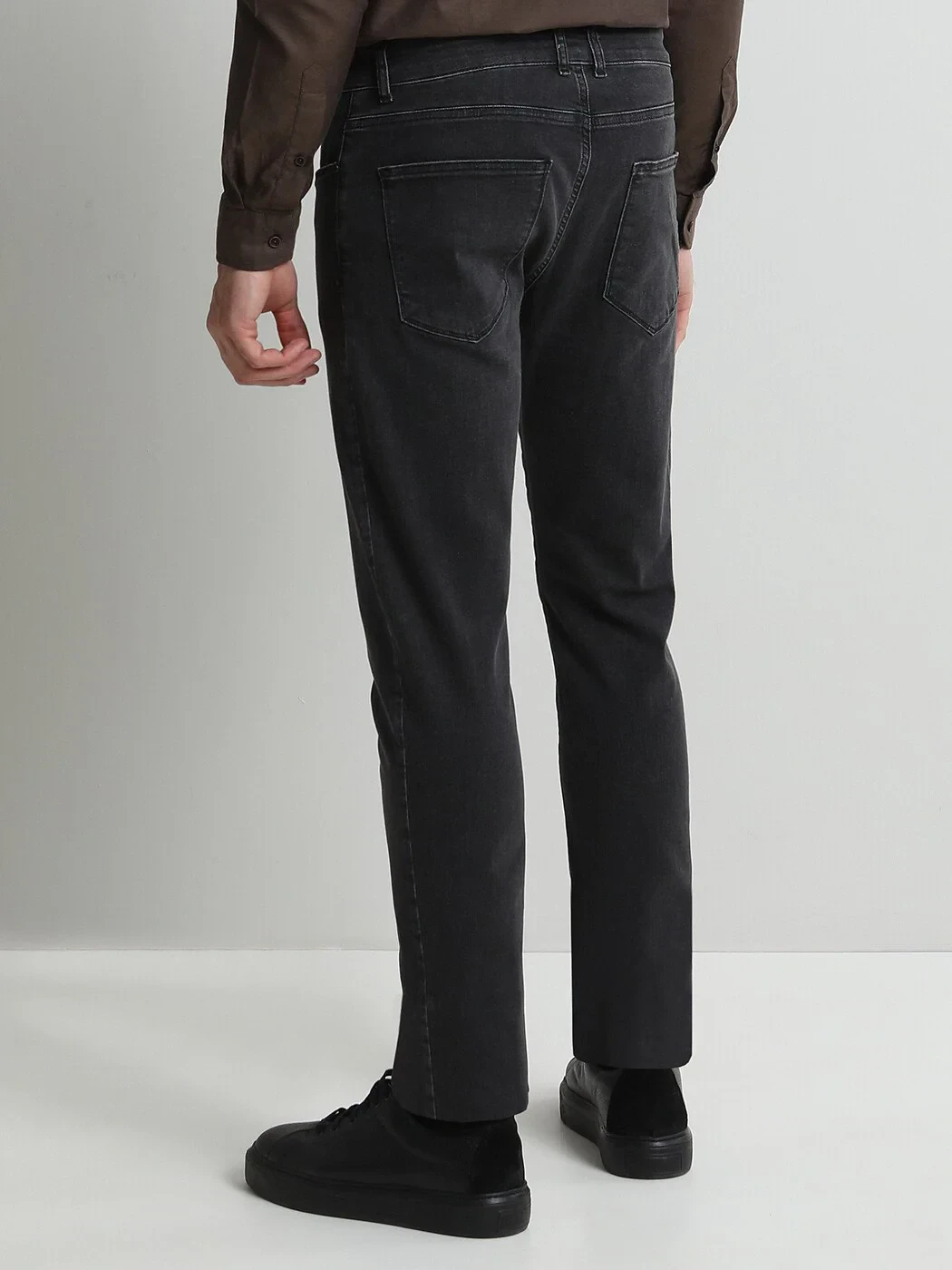 Dark Grey Slim Fit Denim Cotton Blended Trousers - 4