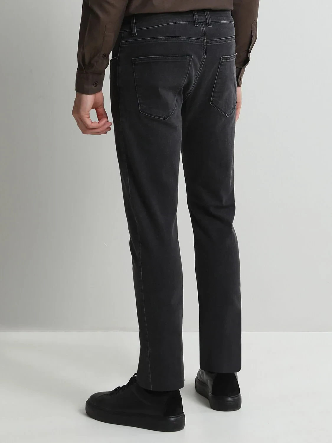Dark Grey Slim Fit Denim Cotton Blended Trousers - 4