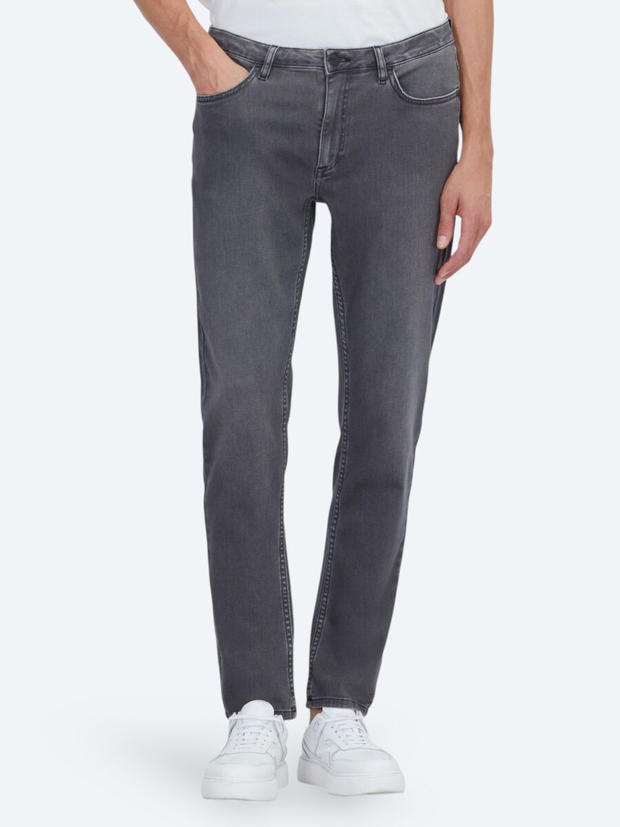 Dark Grey Slim Fit Denim Cotton Blended Trousers - 2
