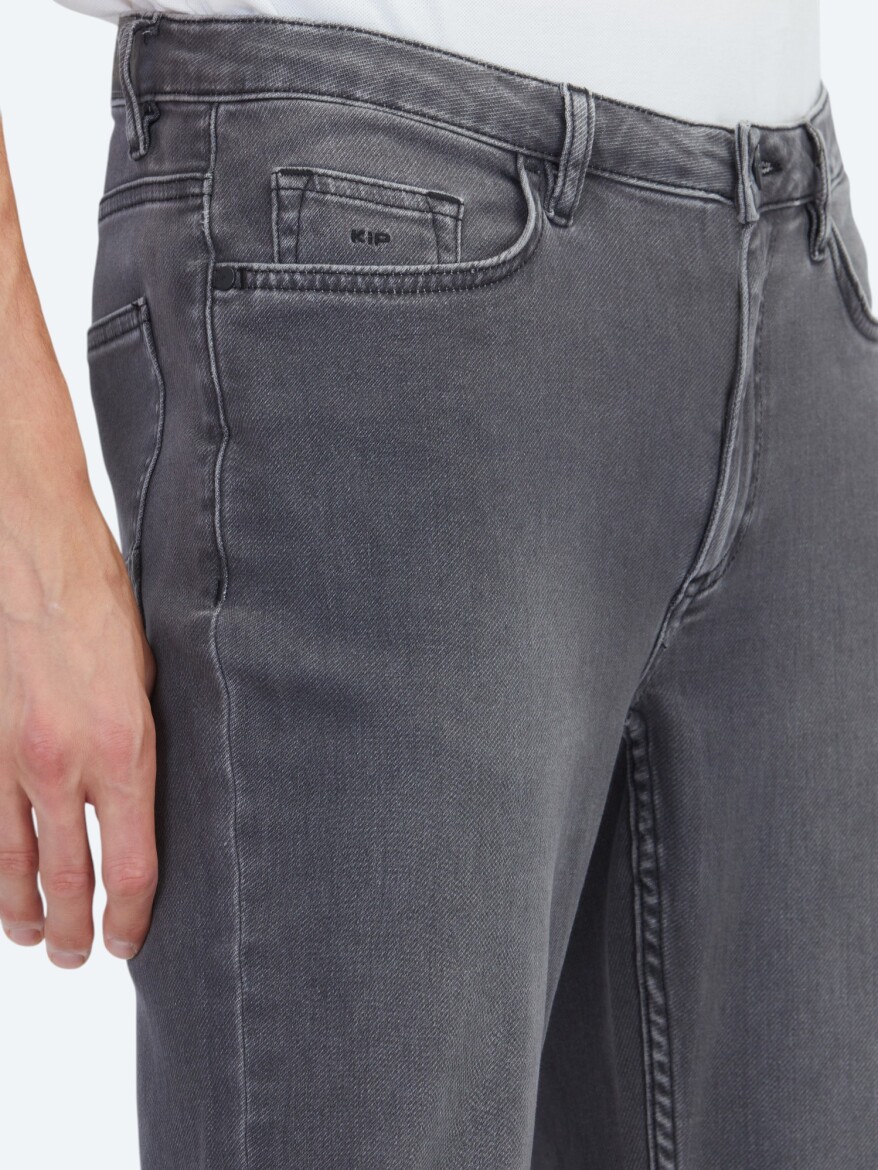 Dark Grey Slim Fit Denim Cotton Blended Trousers - 3
