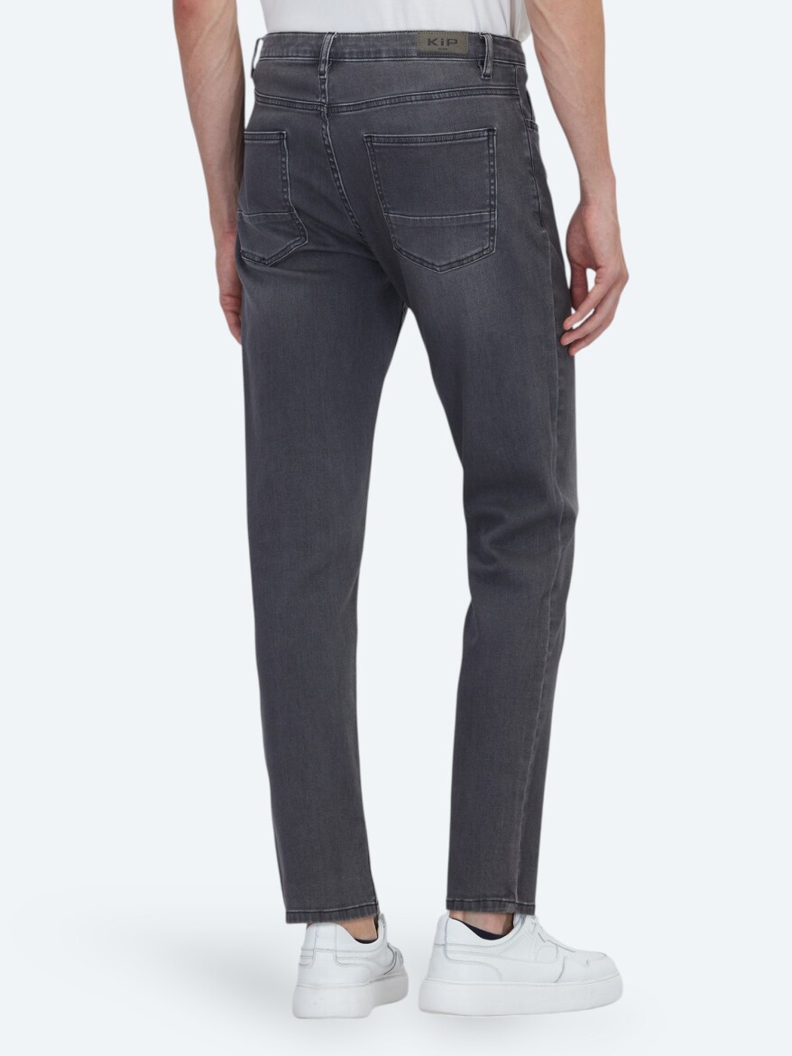 Dark Grey Slim Fit Denim Cotton Blended Trousers - 4