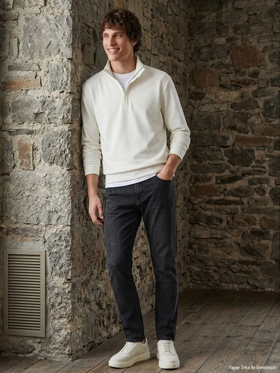 Dark Grey Slim Fit Denim Cotton Blended Trousers - 2