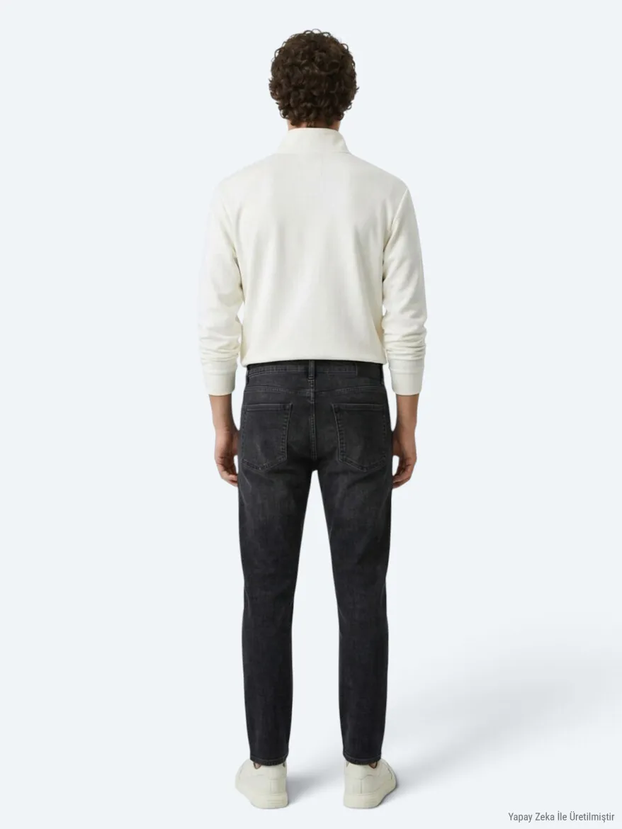 Dark Grey Slim Fit Denim Cotton Blended Trousers - 6